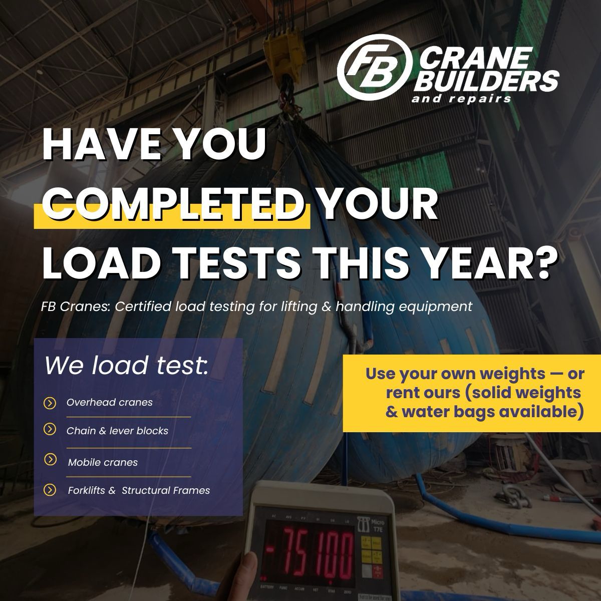 Load testing crane equipment